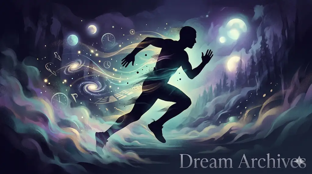 Surreal silhouette of a person running through a dreamscape, representing the psychological meaning of running in dreams.