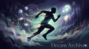 Surreal silhouette of a person running through a dreamscape, representing the psychological meaning of running in dreams.