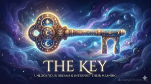An ornate, golden celestial key floating in a purple and blue cosmic nebula, symbolizing the unlocking of dream meanings for DreamArchives.org