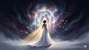 meaning of marriage dream: woman looks at a couple in a glowing portal