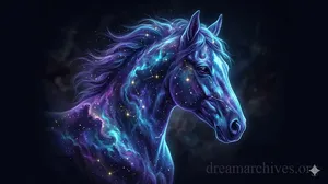 A celestial horse composed of nebulae and constellations, representing the spiritual meaning and subconscious power of dreaming about horses.
